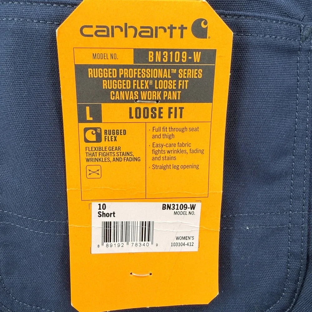 NEW Carhartt Work Pant Women 10 Short Blue Rugged Flex Canvas BN3109-W